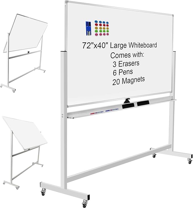 Max-officoo Mobile Whiteboard 72"x40" Magnetic Dry Erase White Boards on Wheels by Unknown