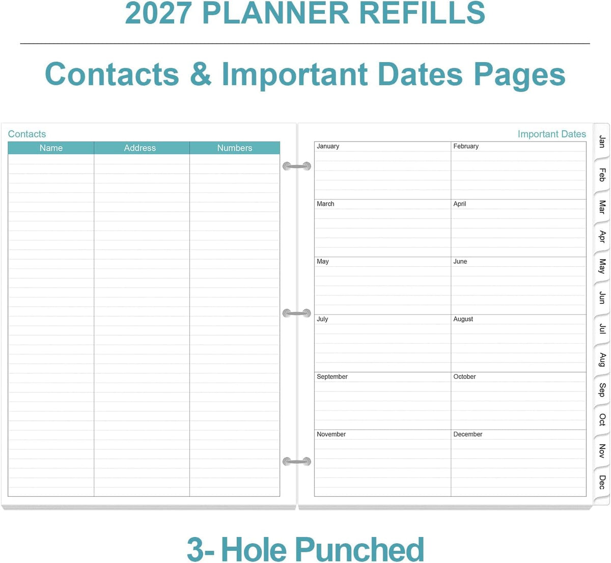 2027 Planner Refill - One Page Per Day, 3-Hole Daily ＆ Monthly Planner Refill...