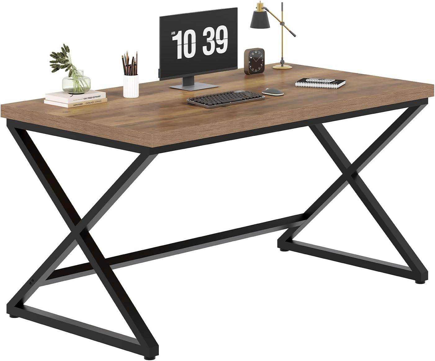 47 Inch Computer Desk, Home Office Desk for Writing Study Rustic Oak | Industrial Wood Metal Executive Work Study Desk, Modern Simple PC Gaming Computer Table for Study Workstation