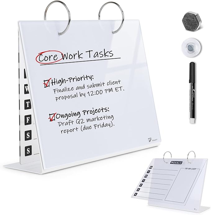 Desktop Glass Dry Erase & Acrylic Aesthetic Desk Calendar Weekly to-do List by TOWON
