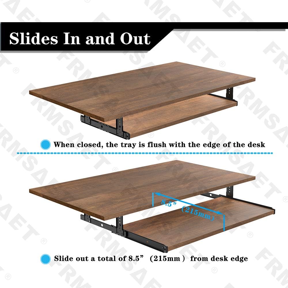 FRMSAET Under Desk 20/24/30 inch Keyboard Drawer Platform (24 in, Brown)
