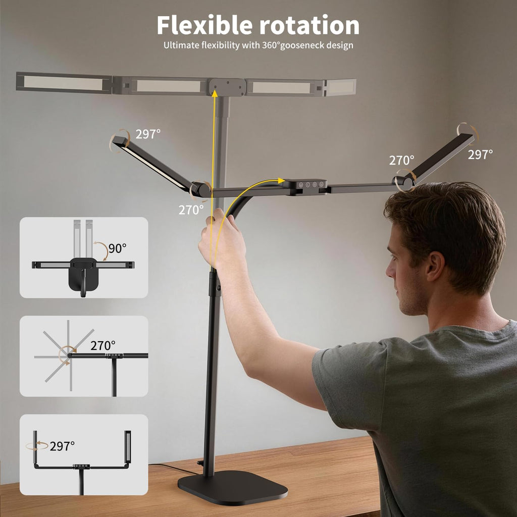 omorepa 4 light bar design goose-neck desk lamp, side view