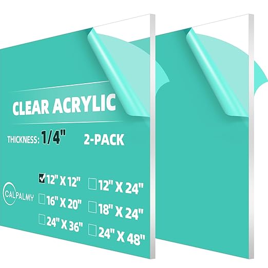 CALPALMY 12 x 12 Inch Clear Acrylic Sheet Plexiglass 1/4" Thick; Use by CalPalmy