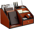 KINGFOM PU Leather Desk Organizer, Pen Pencil Holder/Book Mail Organizer Holder