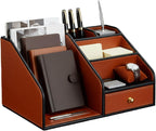 KINGFOM PU Leather Desk Organizer, Pen Pencil Holder/Book Mail Organizer Holder