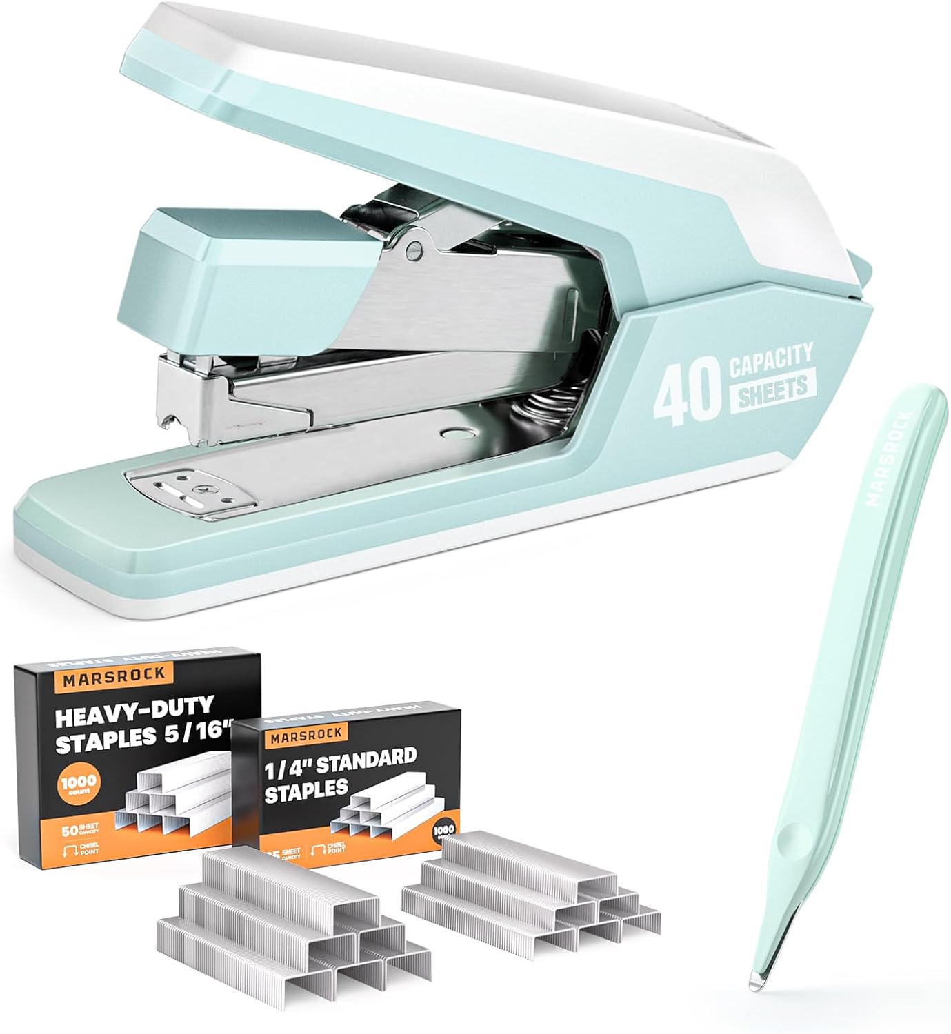 Marsrock Heavy Duty Stapler for Desk with 40-50 Sheet, 2000 Staples, Green | Classroom Stapler, Teacher Stapler, Office Stapler, Ergonomic & Easy-to-Load Desktop Stapler, Magnetic Staple Remover