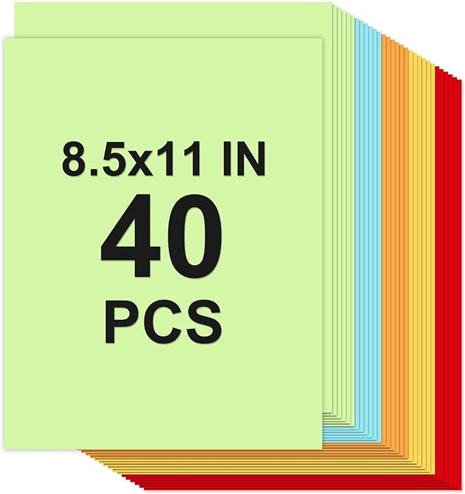 Cardstock 8.5 x 11, 5 Colors Colored Printer Paper 75 lb/200 gsm, 40 Sheets by Glyanlee