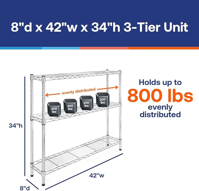 Shelving Inc. 8" d x 42" w Chrome Wire Shelving - Image 2