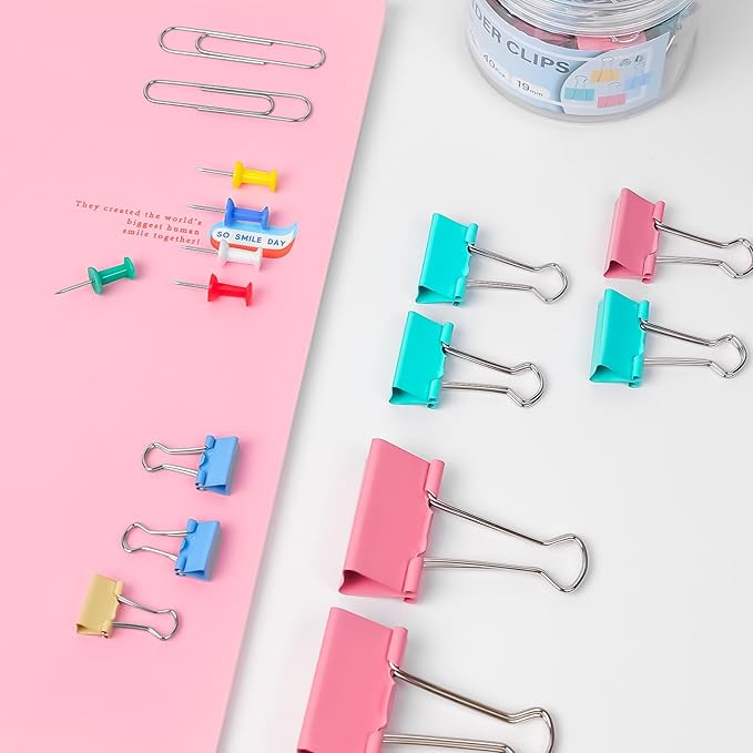 WORPSON 408 PCS Binder Clips Paper Clamps Assorted Sizes and Push Pins - Image 5