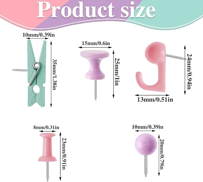 200 Pieces Push Pins Set, 5 Types Colorful Thumb Tacks Cute Decorative Push Pins - Image 2