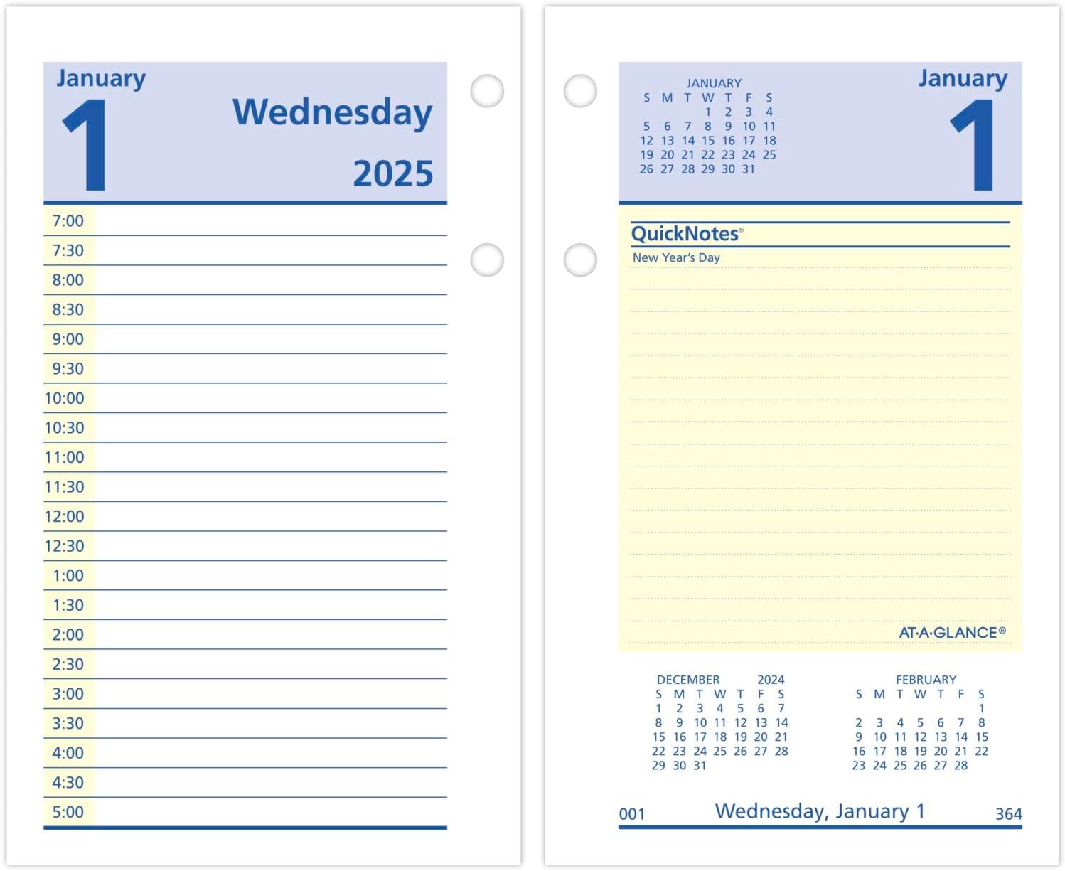 AT-A-GLANCE 2025 Desk Calendar Refill, Daily, 3-1/2" x 6", Standard, Loose-Leaf, QuickNotes (E5175025)