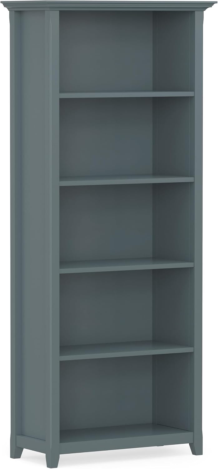 SIMPLIHOME Amherst 70" Tall Solid Wood 5-Shelf Bookcase in French Blue