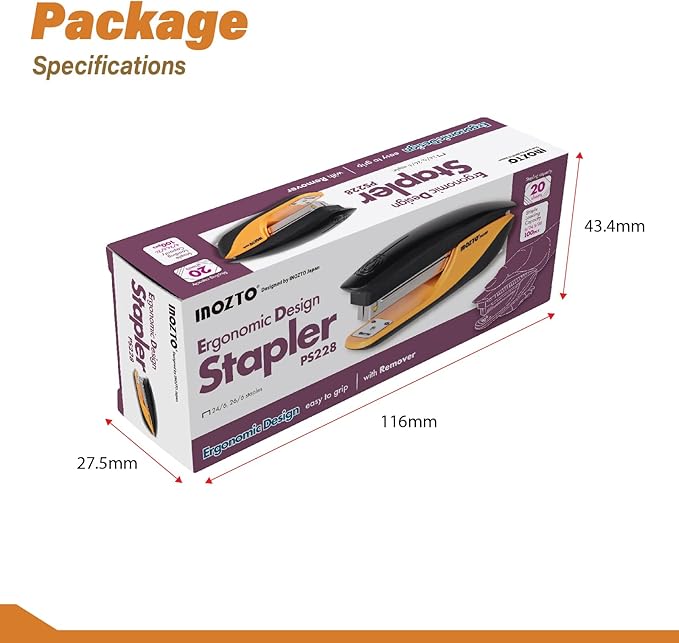 INOZTO Ergonomic Stapler, 20 Sheet Capacity & 100 Staples Storage, - Image 9