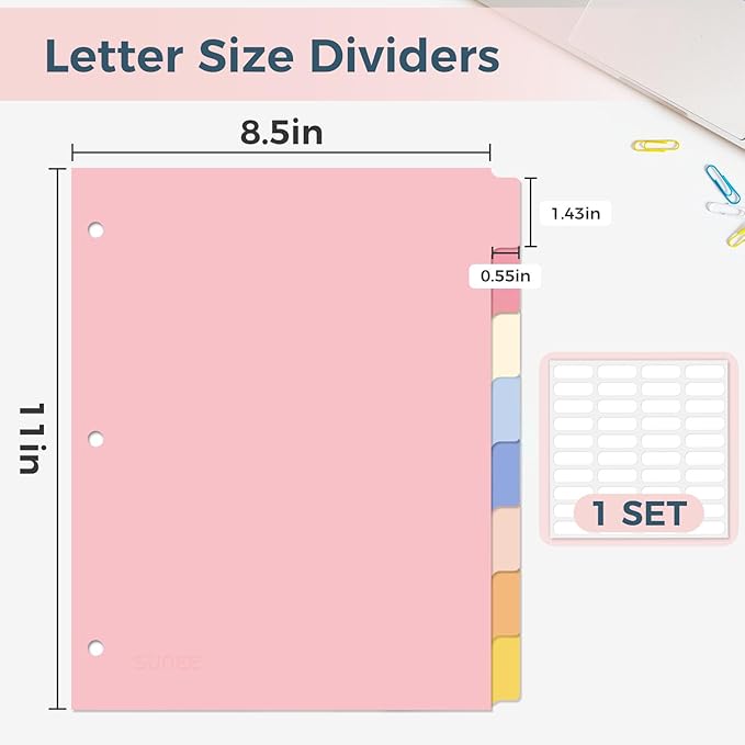 SUNEE 8 Tab Binder Dividers, Plastic Dividers - Image 2