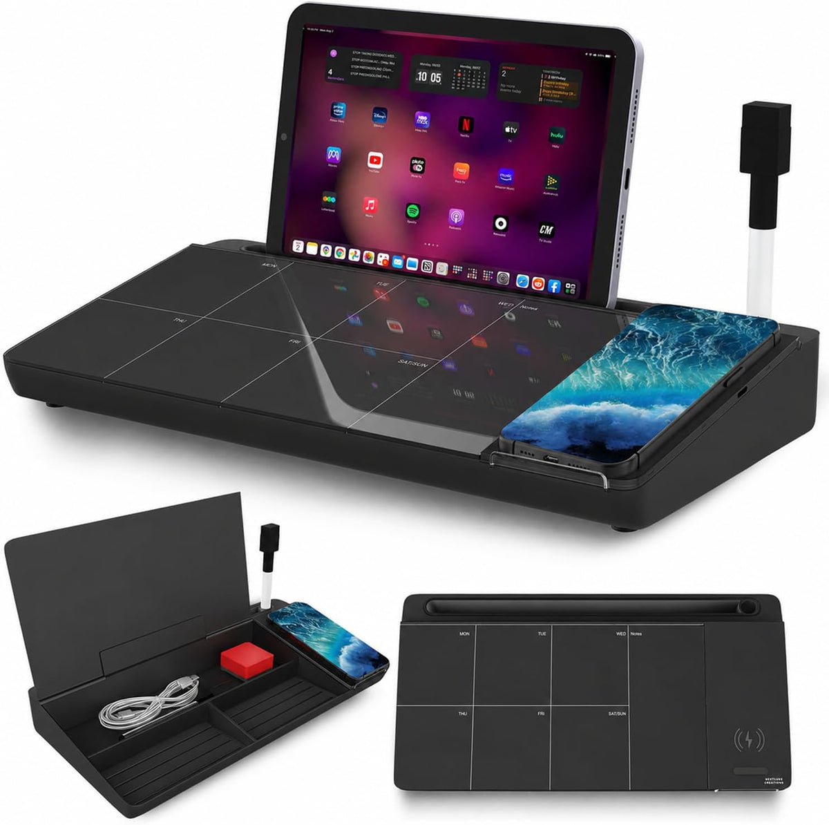 NEXTLUXE Glass Desk Whiteboard with Wireless Charger - Desktop Whiteboard wit...