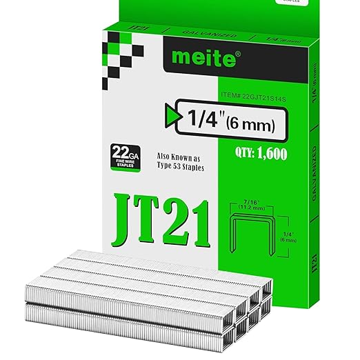 meite JT21 Staples, 1/4 Inch Galvanized Fine Wire Staples by meite