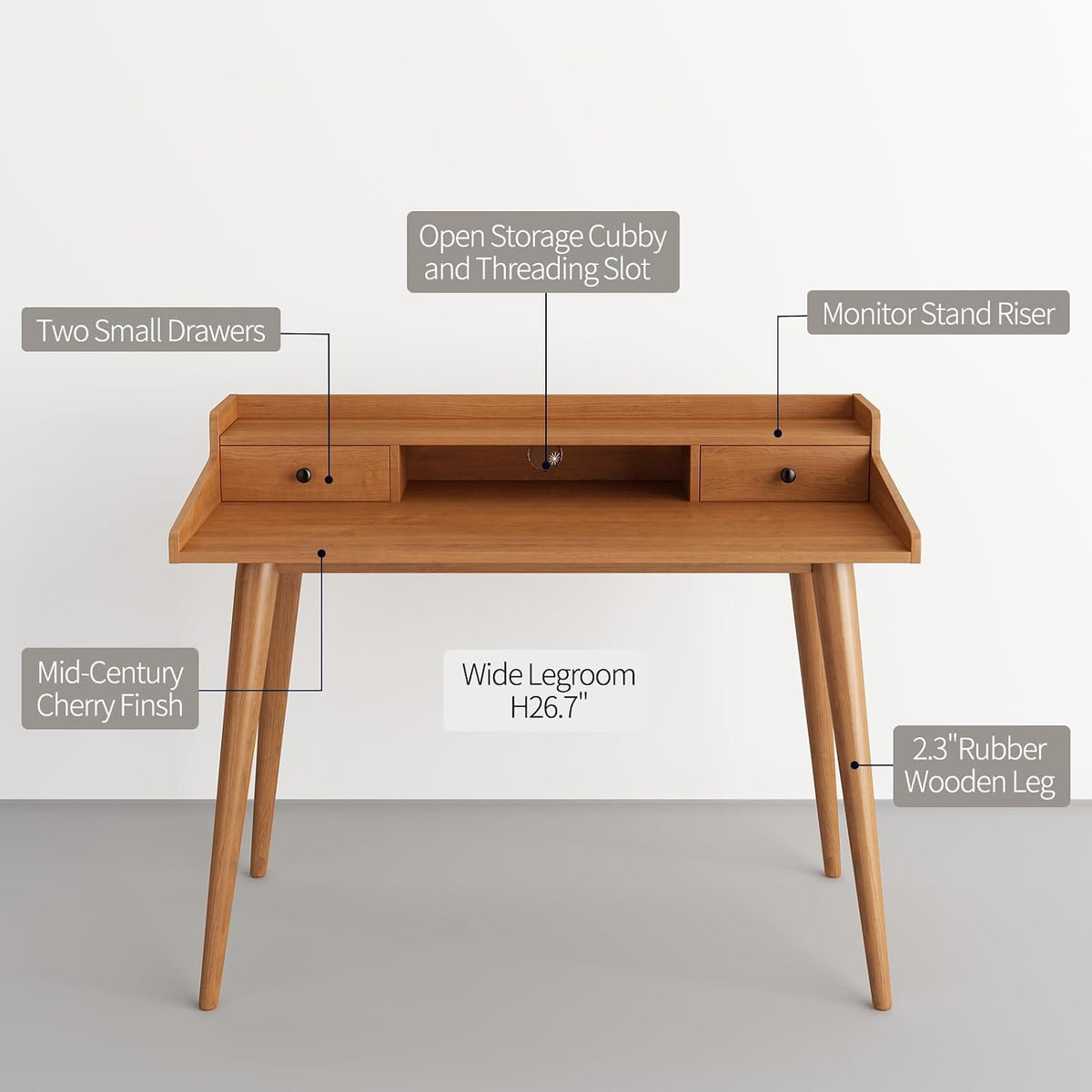 Mid Century Modern Desk, 41" Wood Home Office Writing Computer or Laptop...