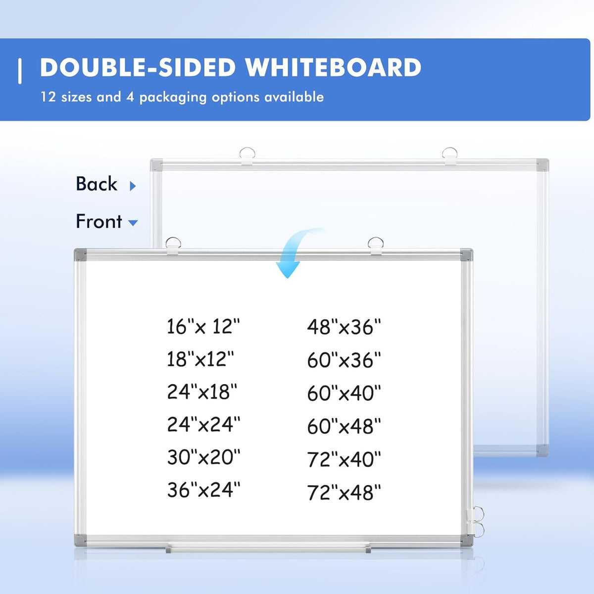 Double-Sided White Board Dry Erase Magnetic Whiteboard Wall 36x24 Silver