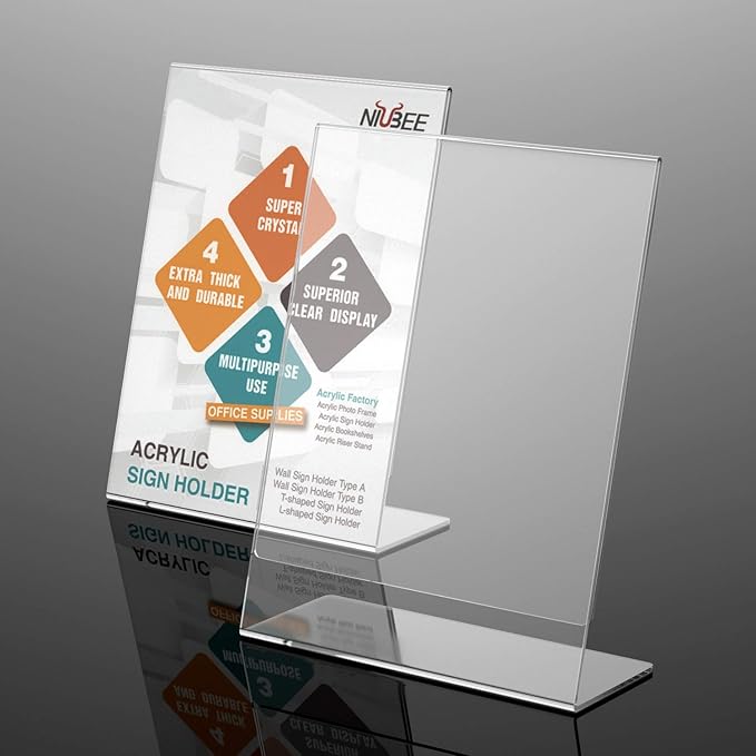 NIUBEE 6Pack Slant Back Acrylic Sign Holder 5x7 inches, Desktop Flyer Holder - Image 2