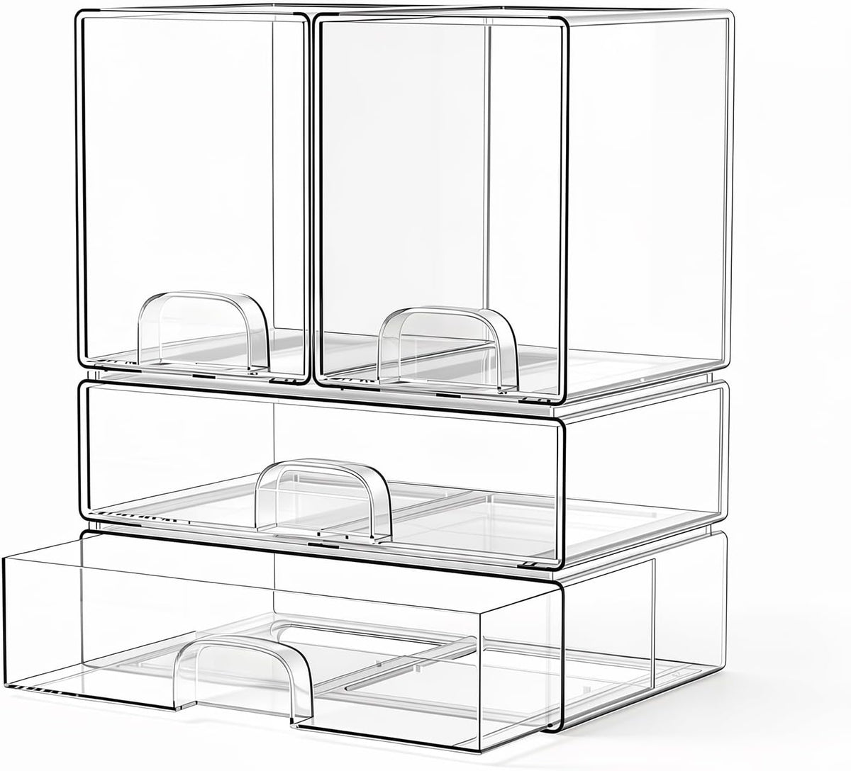 Clear Stackable Storage Drawers Set of 4 Bathroom Makeup Organizer Bins