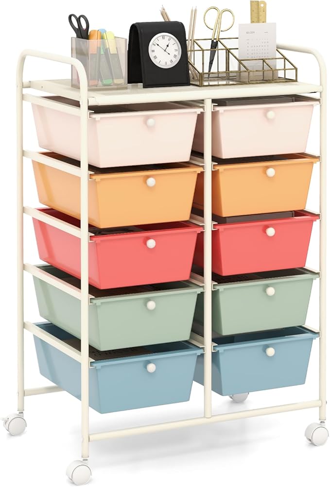 HAPPYGRILL 10-Drawer Rolling Storage Cart, Storage Organizer Cart by HAPPYGRILL