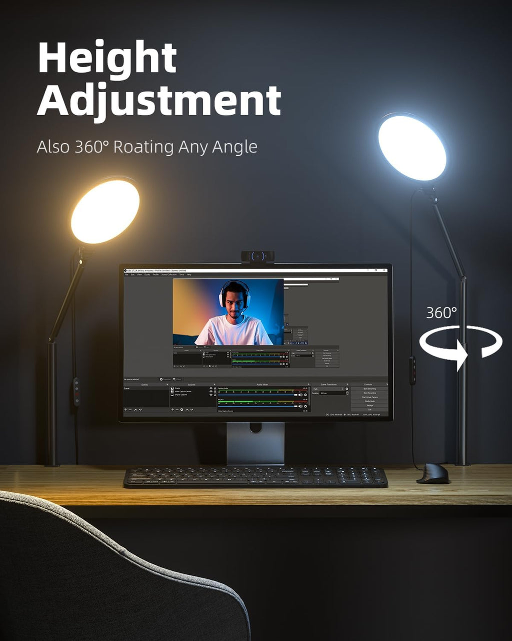 weilisi 10.2" desk ring light with stand, 360° shown in use