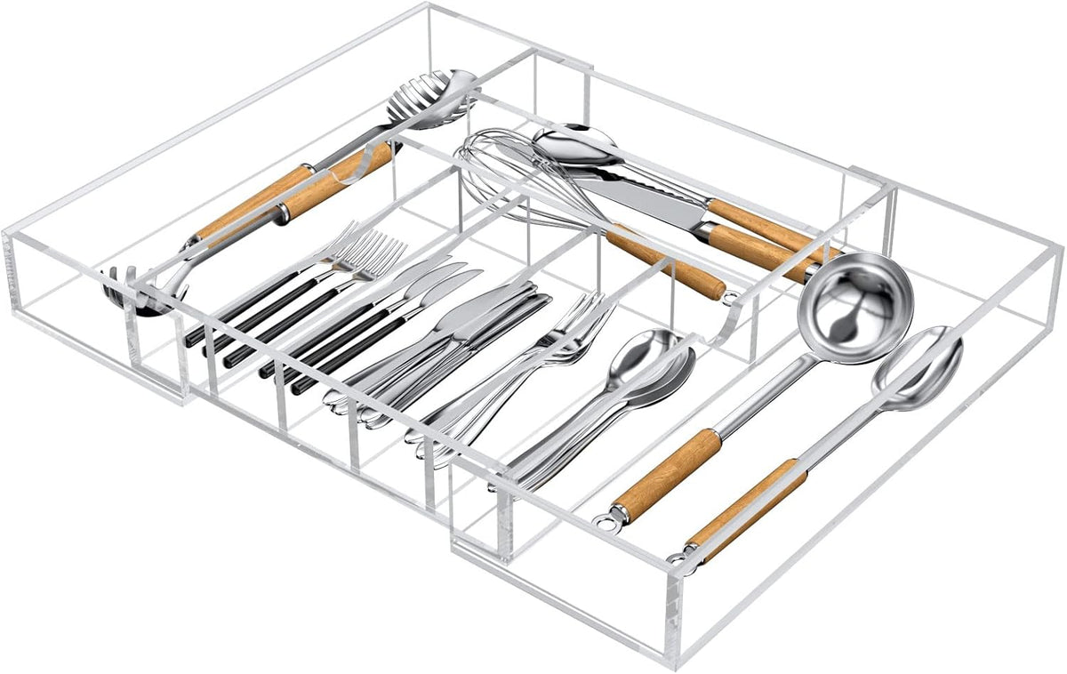 NIUBEE Acrylic Utensil Silverware Tray for Drawer, Clear Cutlery Organizer