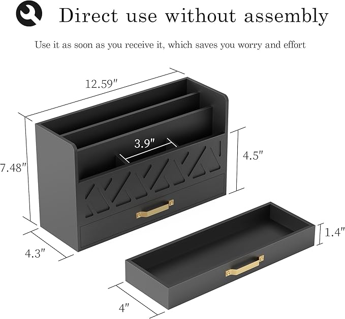 WISUCART Bamboo Mail Organizer Countertop Wood Desk Organizer Drawer Tabletop - Image 2