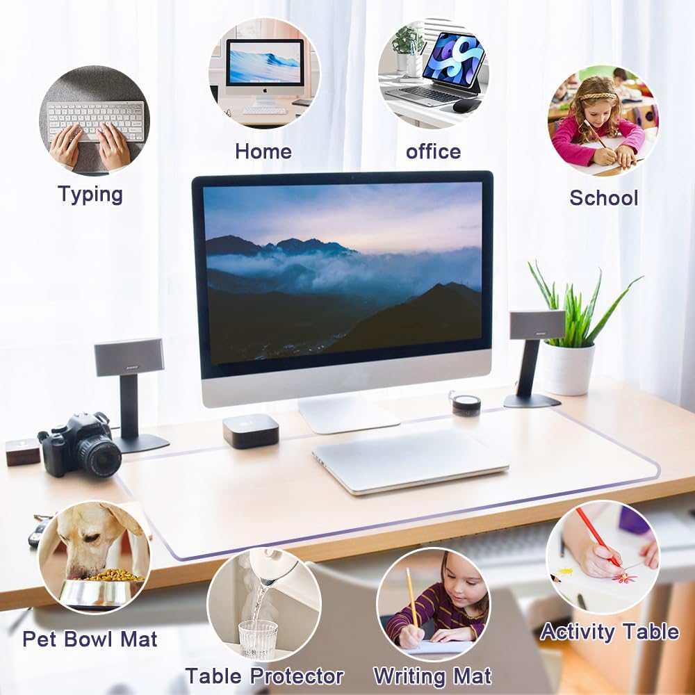Clear PVC Desk Pad Crystal Rectangle 36x60 inch Waterproof Wipeable Writing D...