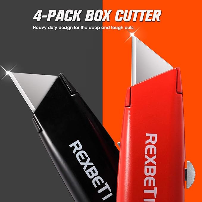 REXBETI 4-Pack Utility Knife, Heavy Duty Aluminum Shell Retractable Box Cutter - Image 3