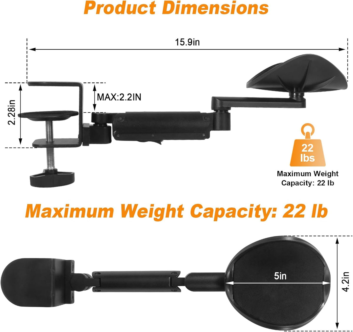 Adjustable Arm Rest for Desk, 360° Rotating and 6-Level Height Desk Arm Rest,...