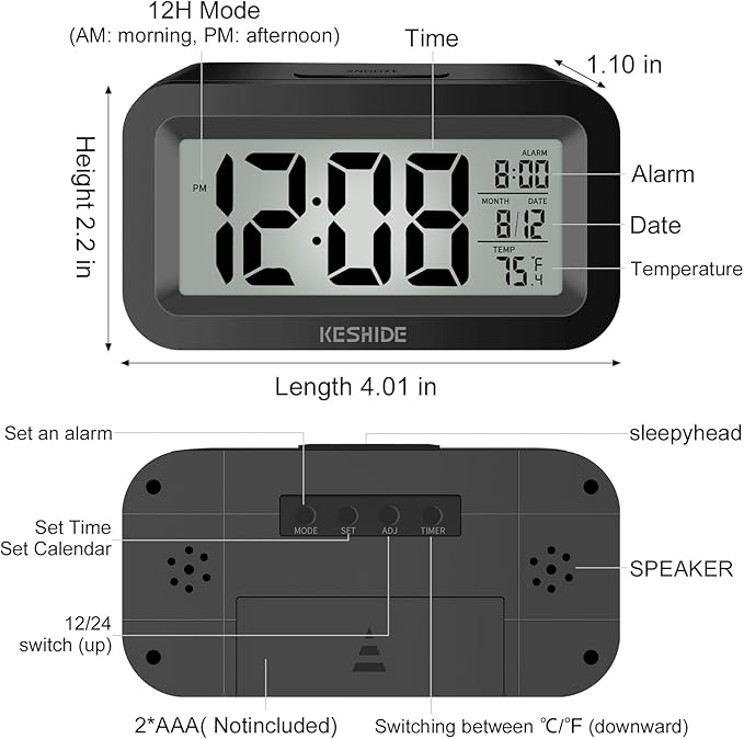 KESHIDE Travel Digital Alarm Clock, Battery Operated - Image 2