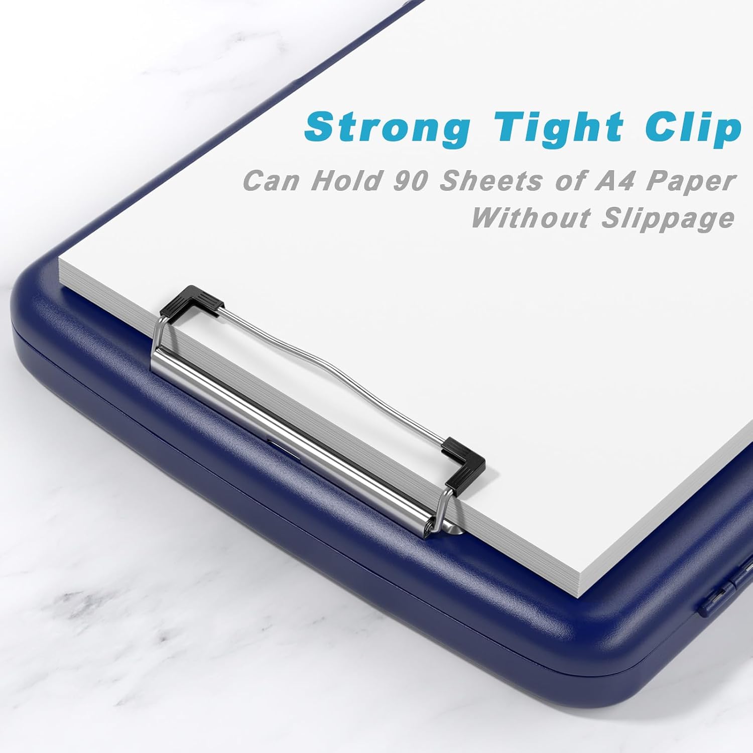 Rimilak Clipboard with Storage, 8.5 x 11'' High Capacity Clip Board, Blue | Smooth Writing, Side-Opening Plastic Folder with Pen Holder, Size 14.2 x 9.6 x 1.2″ ,for Classroom, Teacher, Student