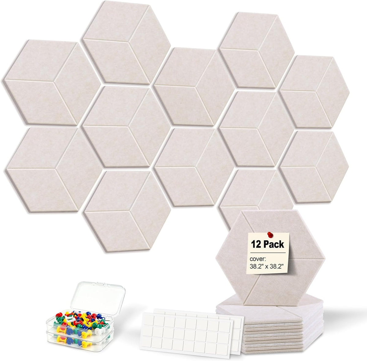 12-Pack Hexagon Cork Board Alternative for Walls Decor, 38.2" x 38.2&quo...