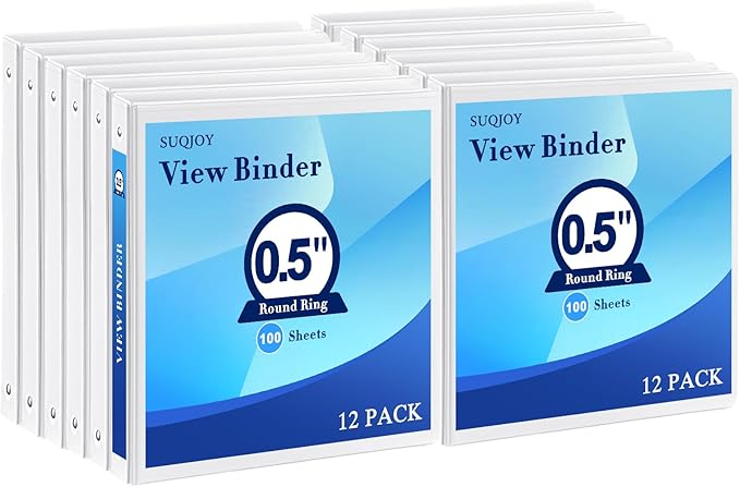 1/2 Inch 3-Ring Binder, 0.5-inch Round Ring Binder by SUQJOYOFFICE