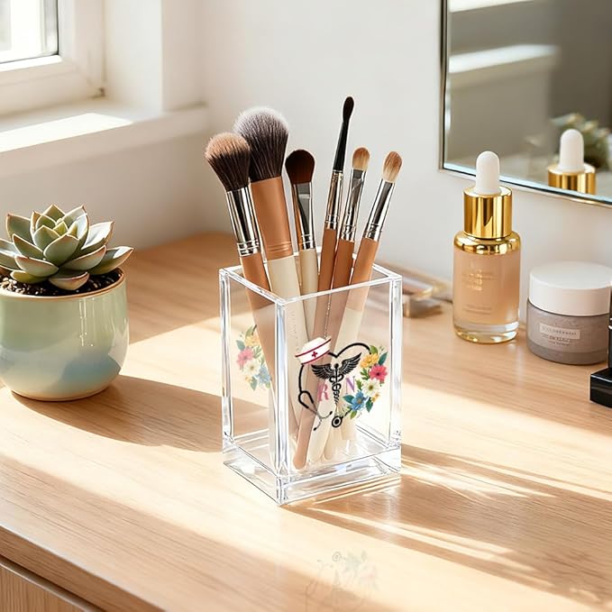 QYUVK RN Acrylic Pencil Holder Cup, Floral Stethoscope Pen Holder - Image 5
