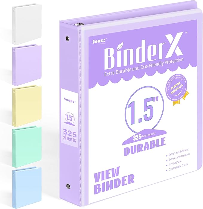 BinderX Extra Durable 1.5 Ring Binder, Round Ring 1.5 Inch Binders, Fits 325 by Sooez