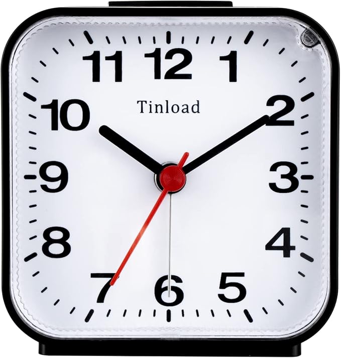 Tinload Small Battery Analog Alarm Clock Silent Non Ticking, Ascending Beep by Tinload