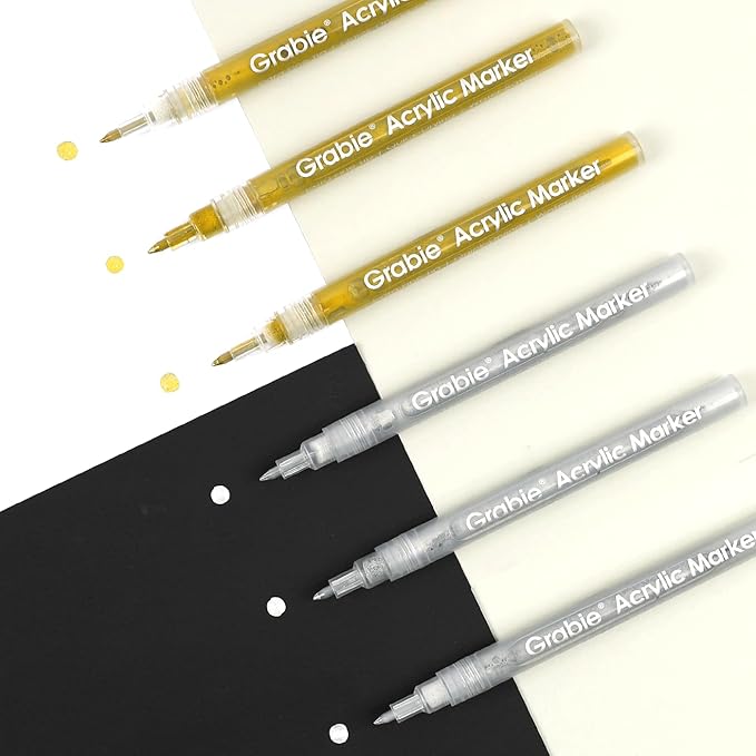 Grabie Gold&Silver Extra Fine Tip Acrylic Paint Marker Set, 6 Pack Gold Paint - Image 4