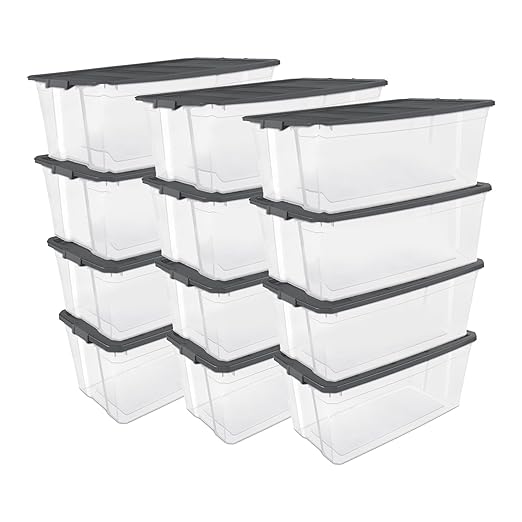 Sterilite 12-Pack Modular Stacker Box, Durable Clear Plastic Storage Bins by Sterilite