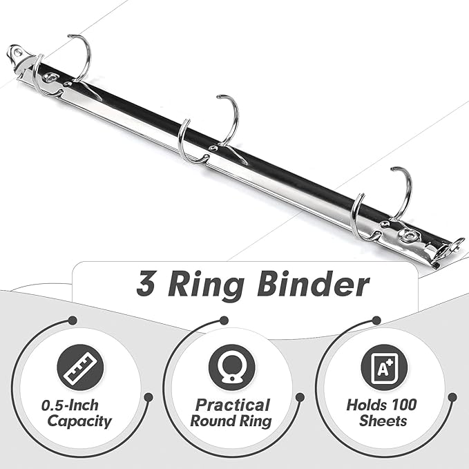 3 Ring Binder 0.5 Inch, PANDRI 12 Pack 0.5-Inch Binder Fits Letter Size 8.5'' x - Image 4