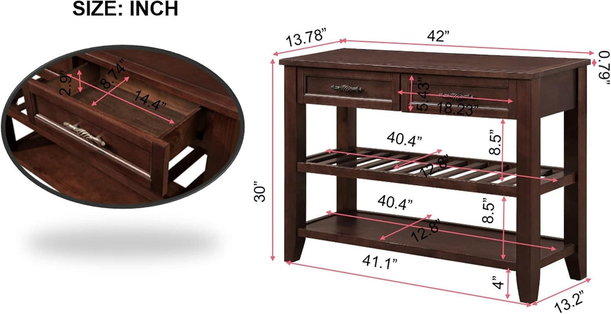 42inch Mid-Century Wood Console Table with 2 Drawers and 2 Bottom Shelf Sofa ...