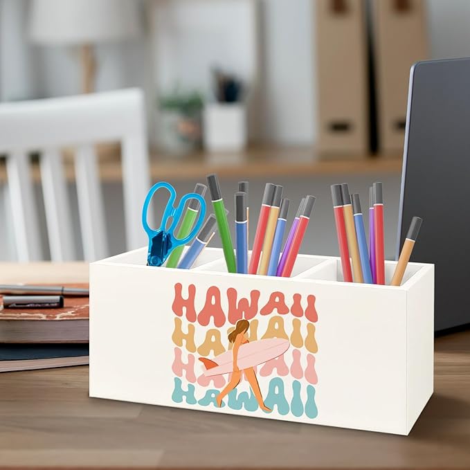URLLUAE Hawaii Aloha Surf Girl Beach Wooden Pen Pencil Holder - Image 3