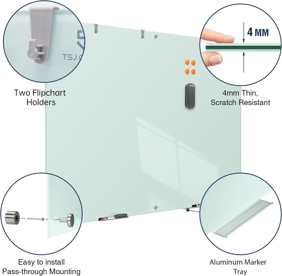 TSJ OFFICE White Board for Wall - 72" x 48" White Glass Board 6 X 4 FT