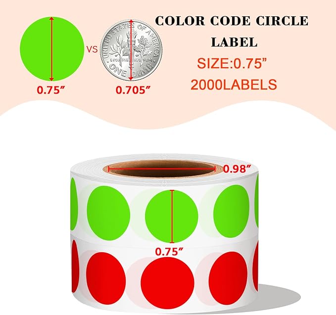 PARLAIM 2 Rolls 2000PCS 3/4" Round Circle Color-Code Dot Stickers, 2 Color - Image 2