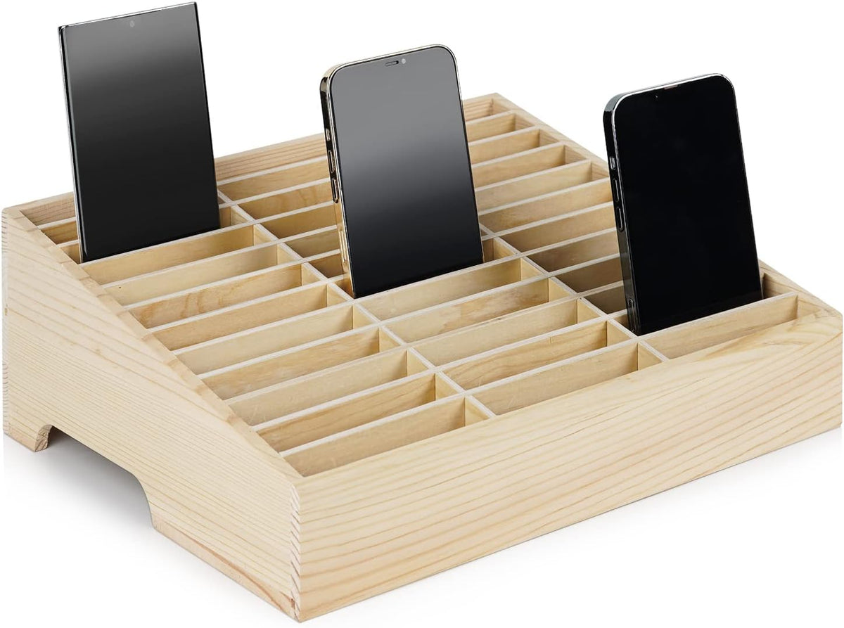 36-Grid Wooden Cell Phones Storage Box, Cell Phone Organizer