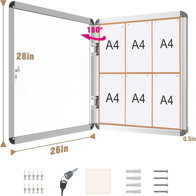 Mifuro 28"x26" Enclosed Bulletin Board, Lockable Weather-Resistant Aluminum - Image 5