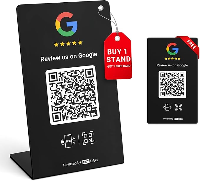 HotLabel – Google Review Stand 1-Pack – Bonus Google Review Tap Card 1-Pack – by Hotlabel