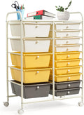 COSTWAY 15 Drawer Rolling Storage Cart, Utility Tools Paper Organizer on Wheels