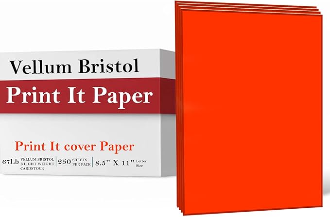 Print It - Vellum Bristol Colored Cardstock Cover Paper, 67 Lb, 8.5" X 11” by Unknown
